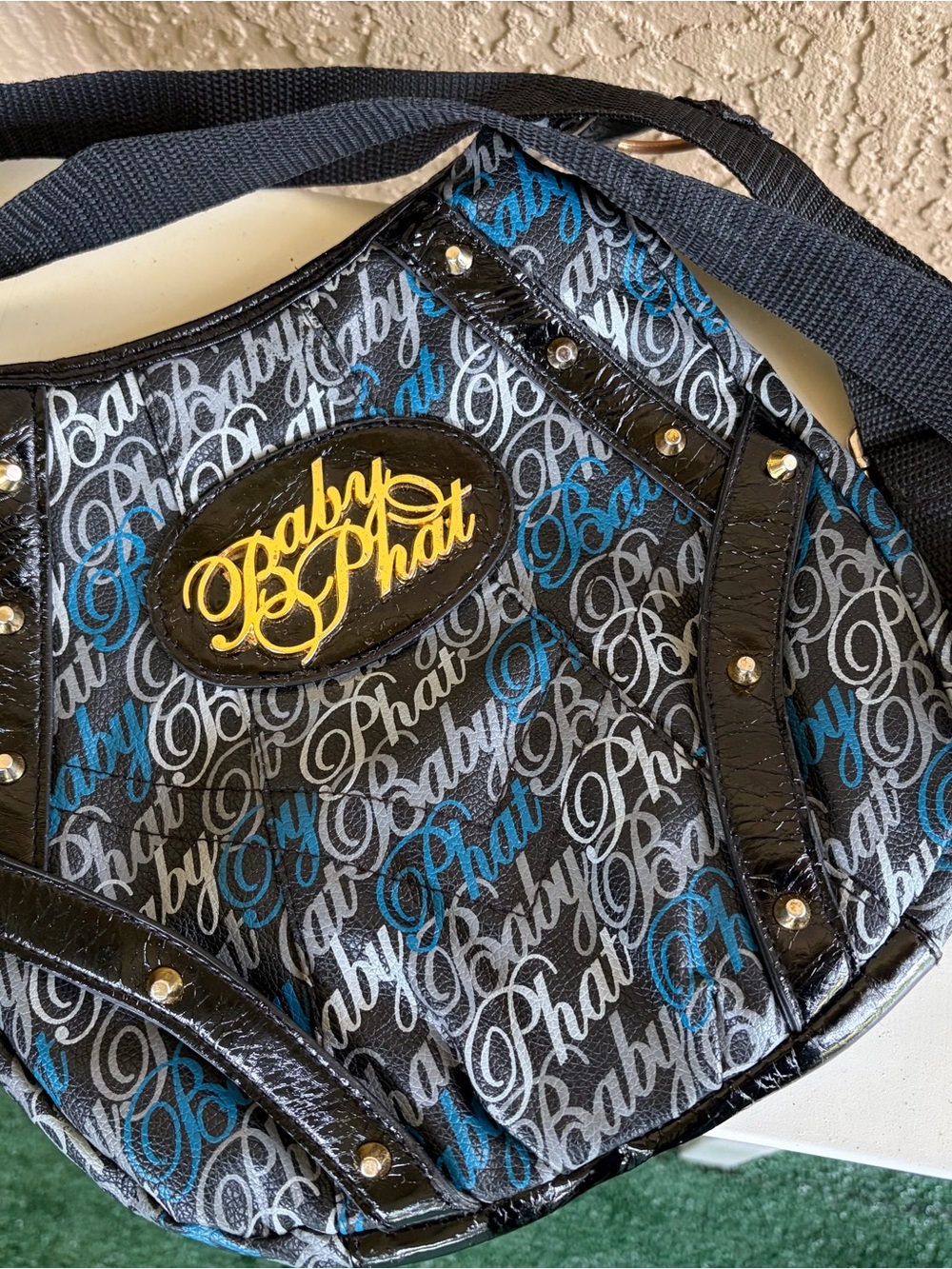 Baby Phat Black, Blue Logo Crossbody Bag